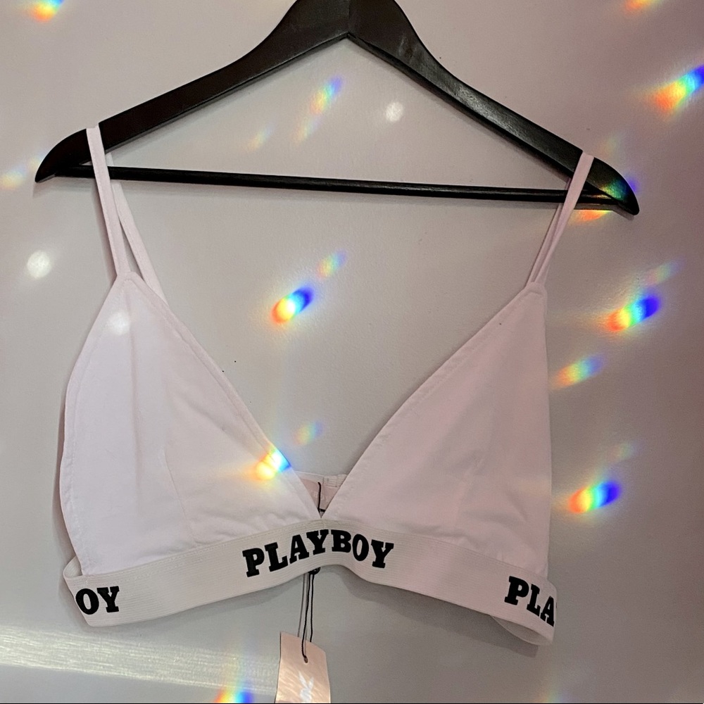 NWT Playboy White and Black Triangle Bra Bralette